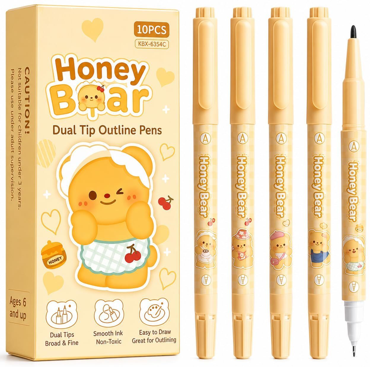 Honey Bear Double-Ended Art Liner Pens, drawing pen Black Ink, 0.5mm & 1.2mm, Ball Pen-image-29
