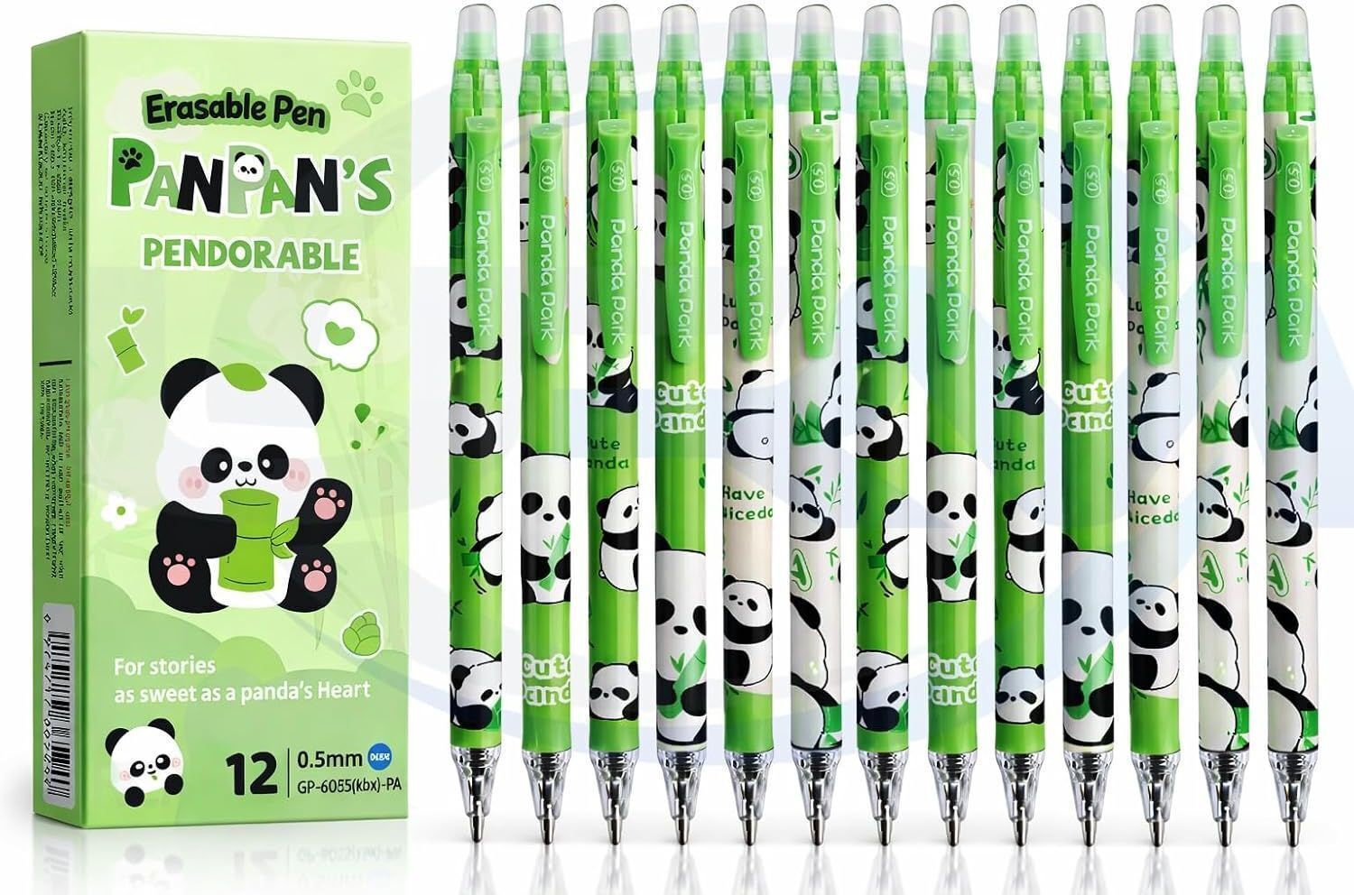 Cute Green Panda Erasable Gel Pens | 0.5mm Needle Tip | Pen with Eraser for Kids Gel Pen-image-1