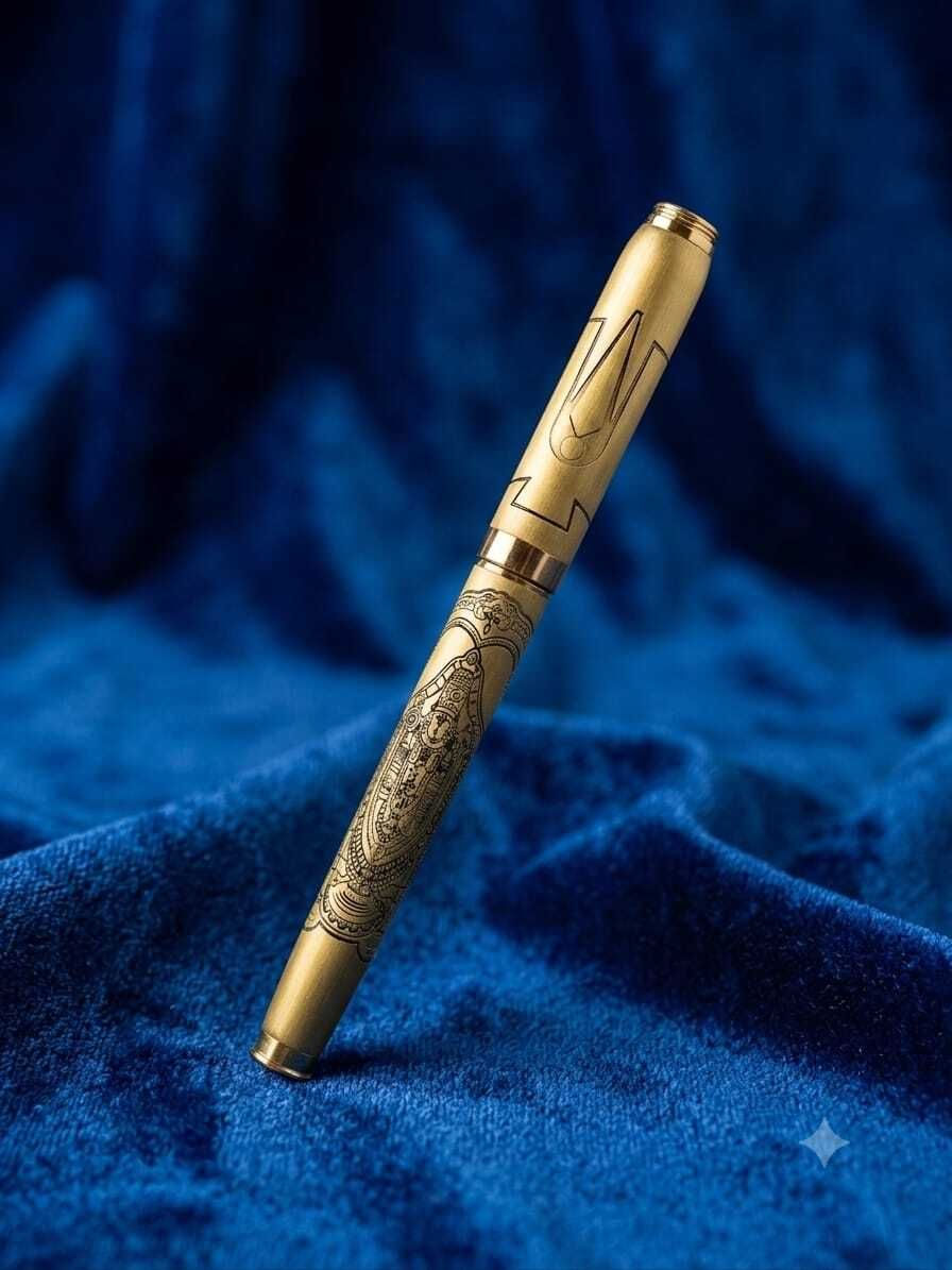 kp2 Lord Tirupati Balaji Antique Gold Engraved Pen - Spiritual Religious Gift Item Roller Ball Pen-picture-48