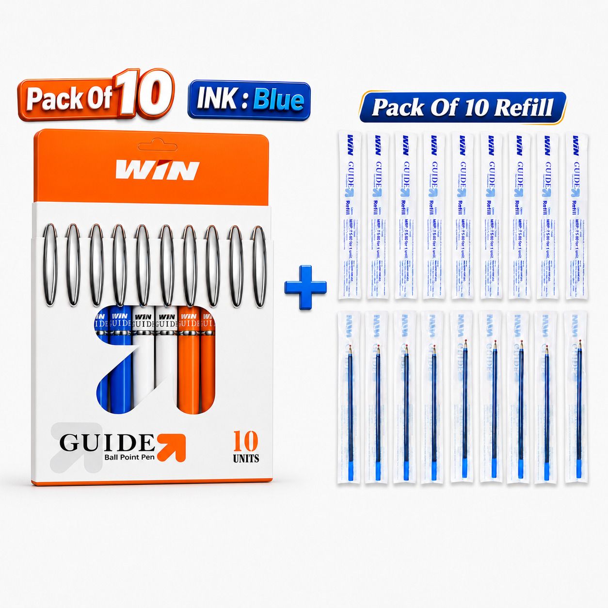Win Guide Blue Ball pen + Blue Win Refill Both Pack Of 10 Premium Ball Pen-picture-11