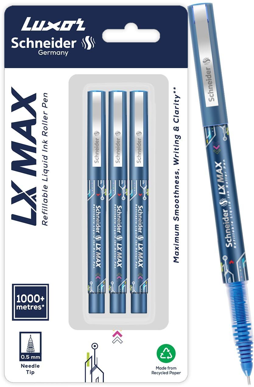 LX MAX | Needle Tip | 0.5 mm | 1000+ Meters Writing Length | German Technology Roller Ball Pen