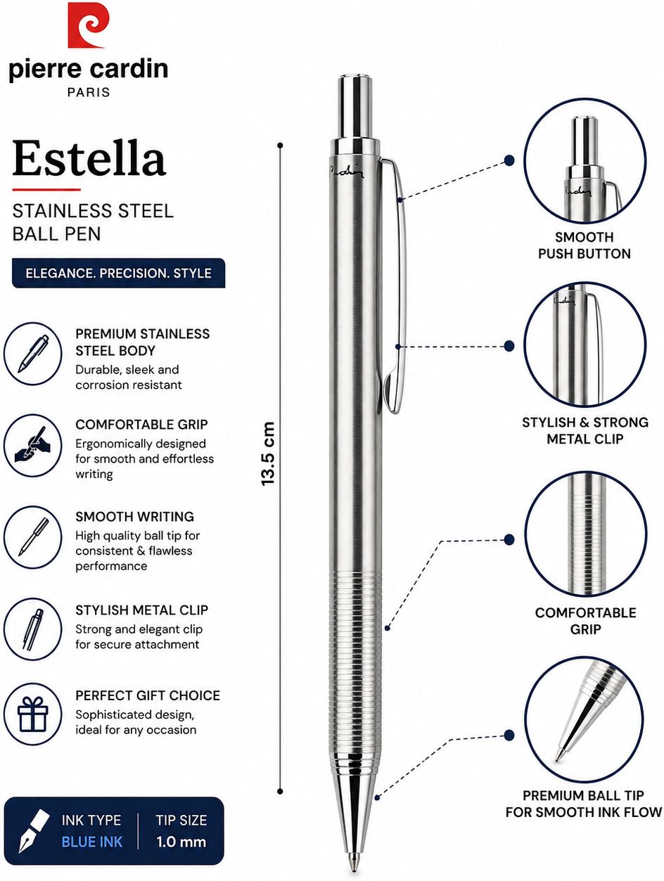 Pierre Cardin Estella Stainless Steel Ball Pen with Metal Gift Box Ball Pen-picture-2