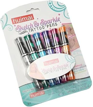 freedy 6pc Sketch and Sparkle Tattoo Pens toy Set with Stencils for kids and all ages Pen Gift Set-picture-19