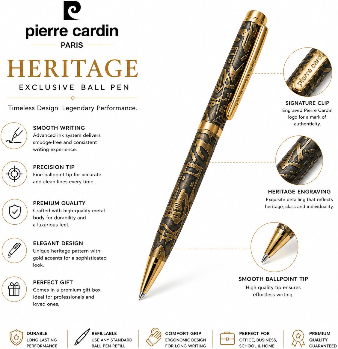 Pierre Cardin Heritage Exclusive Metal Ball Pen with Gift Box, Blue Ink Ball Pen-picture-49