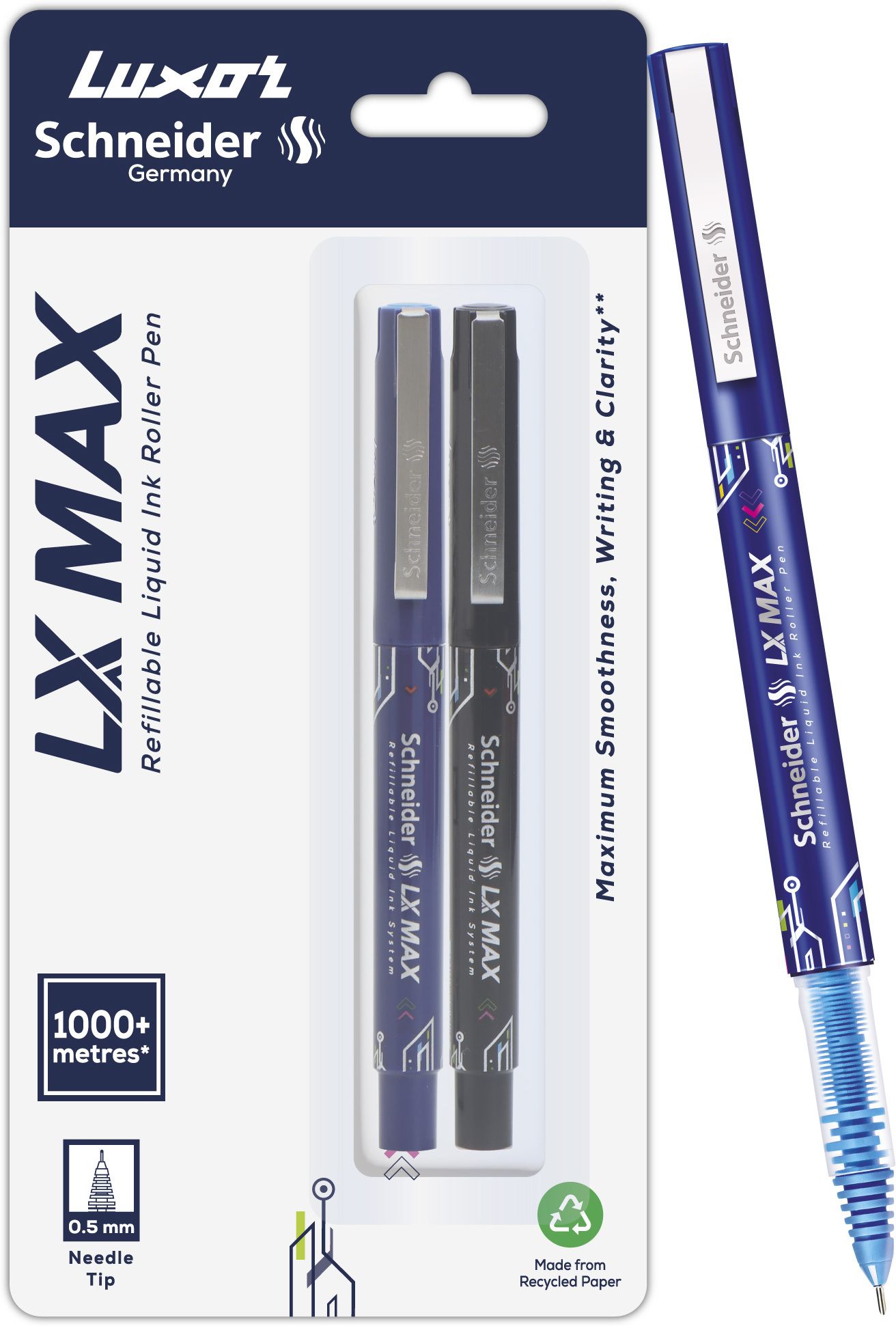 LX MAX | Needle Tip | 0.5 mm | 1000+ Meters Writing Length | German Technology Roller Ball Pen-image-19
