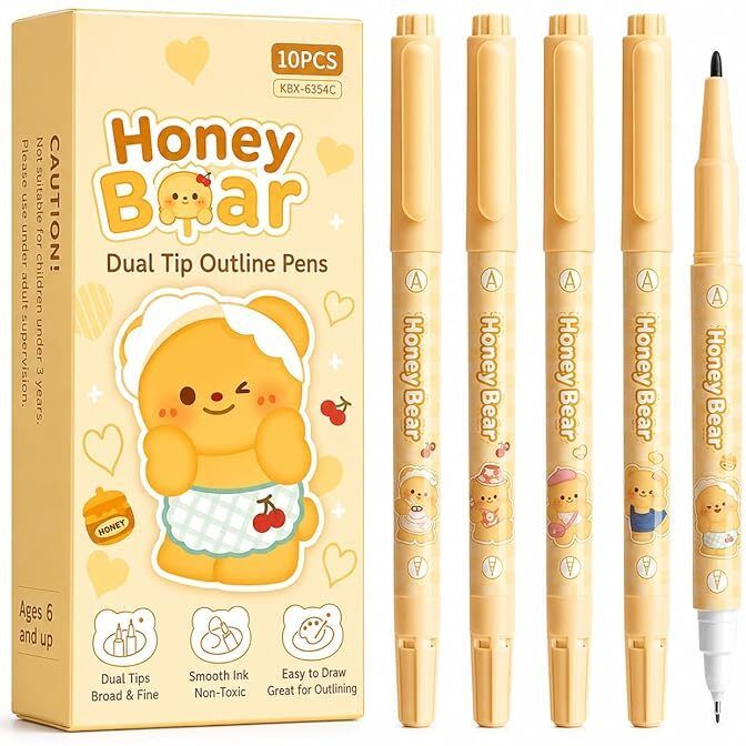 mpd enterprise 10PCS Kawaii Cute Bear Dual-Tip Art Pen Set – 0.5mm Fine Tip & 1.2mm Brush Tip Gel Pen-picture-35