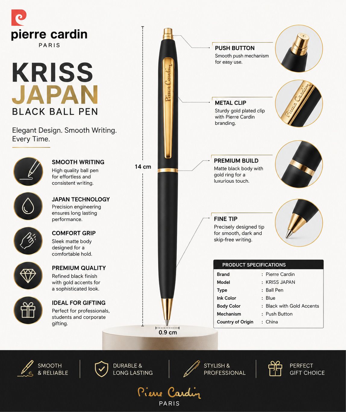 Pierre Cardin KRISS Japan Black Ball Pen with Metal Gift Box Ball Pen-picture-30