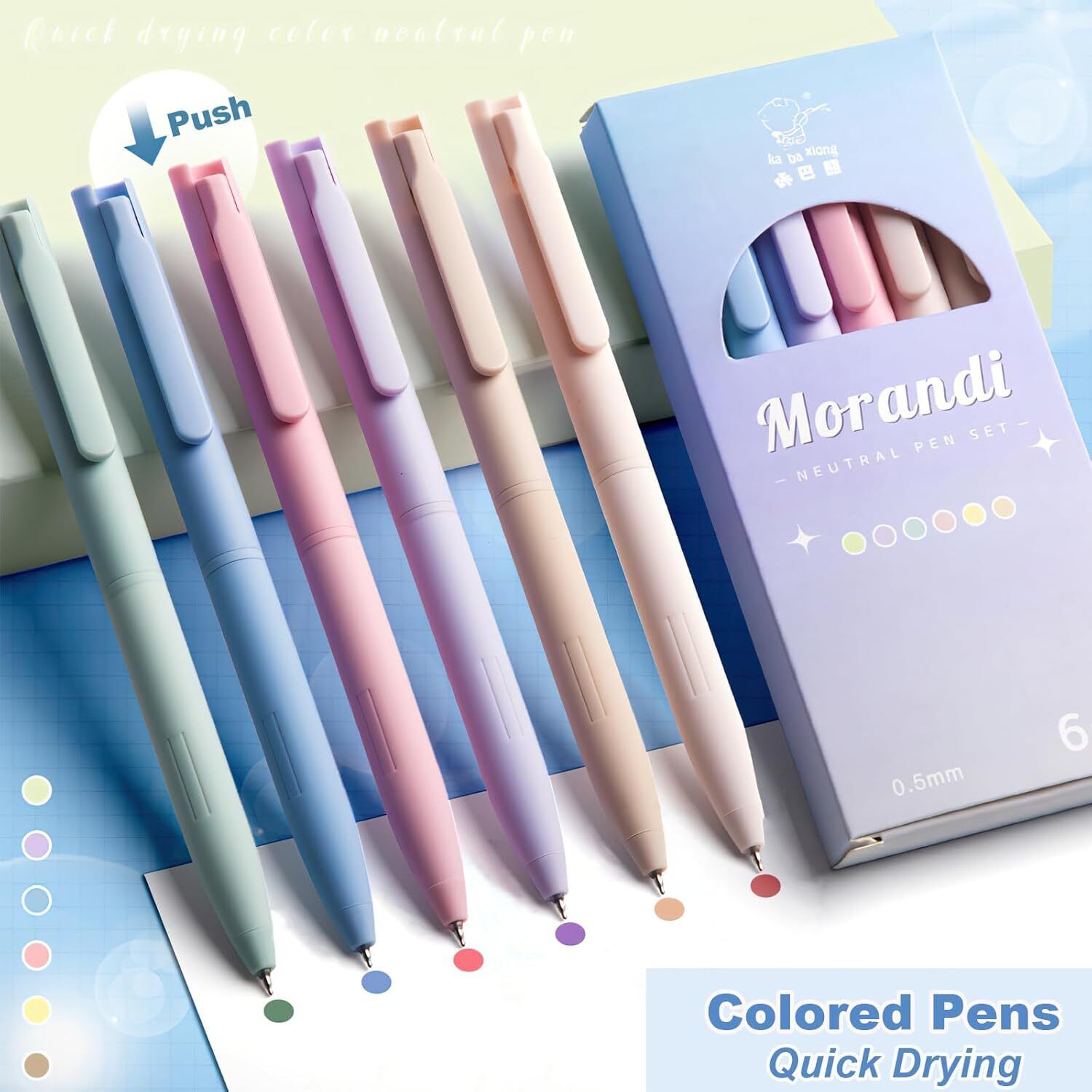 jaravik 6 Colours Retractable Gel Pens with 6 Refills 0.5 mm Aesthetic Gel Pen Kawaii Gel Pen-picture-26