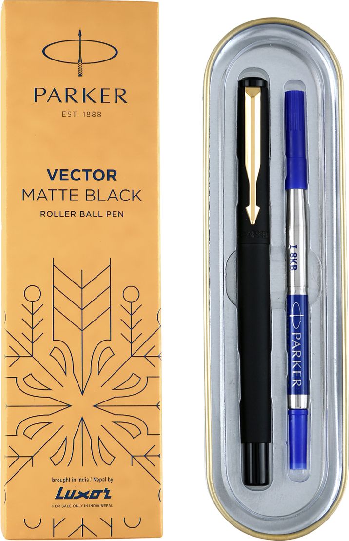 Vector Matte Black Stainless Steel, Gold Trim Roller Ball Pen-image-46