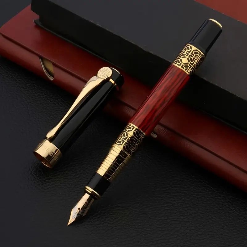 krink ® F2039 Luxury Maroon Finish Fountain Pen with Gold Geometric Accents–Executive Fountain Pen-picture-27
