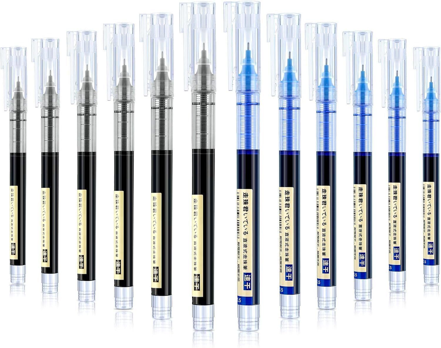 LIQUID INK ROLLER BALL PENS QUICK DRYING 6 BLUE AND 6 BLACK INK Roller Ball Pen-image-3