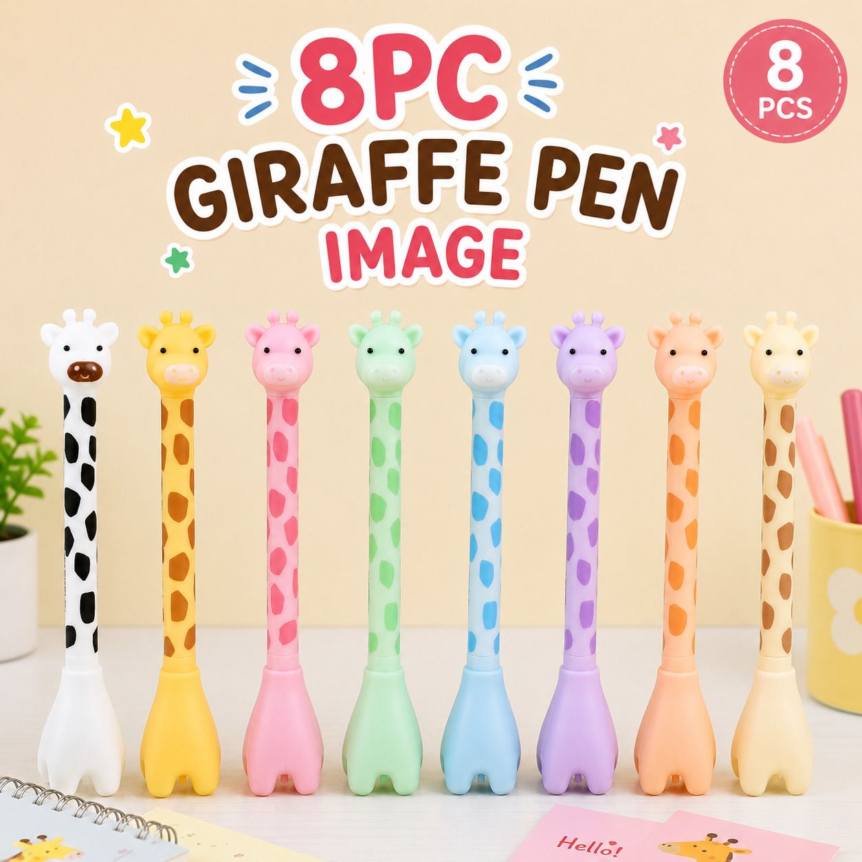hh femmora 8PCS Giraffe Writing Pen Set Colorful Ball Pens for Kids & Office Gel Pen-picture-38
