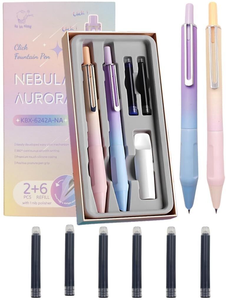 Cute Nebula Student Fountain Pen Set, multicolour, 2 Pens with 6 Ink Refills Fountain Pen-image-20