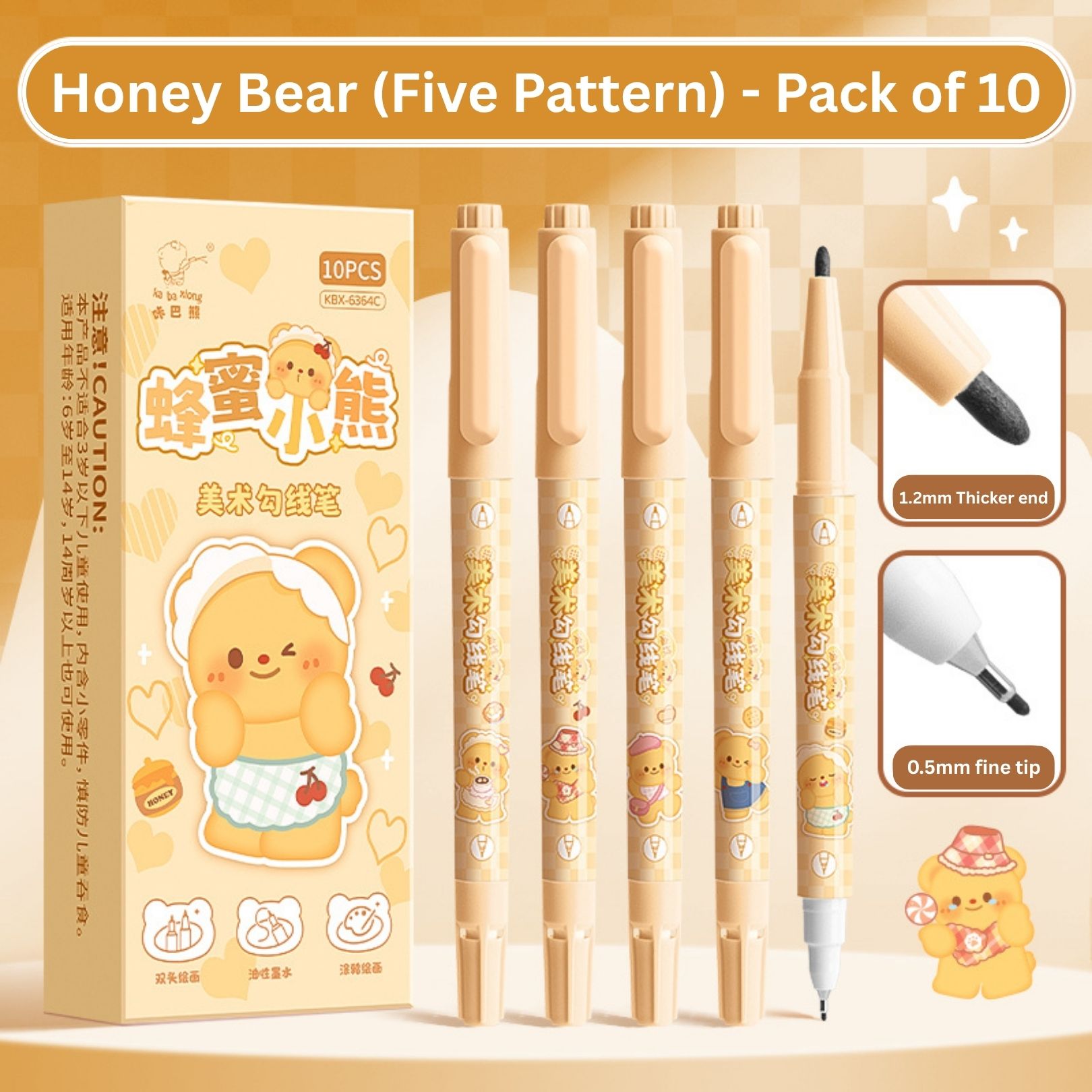 dhiya Honey Bear Double-Sided Outline Drawing Pen Set | ( Pack Of 10) Ball Pen-picture-29
