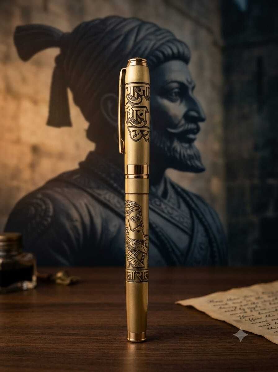 kp2 Royal Shivaji Maharaj Golden Pen | Luxury Antique Brass Metal Ball Pen Roller Ball Pen-picture-43