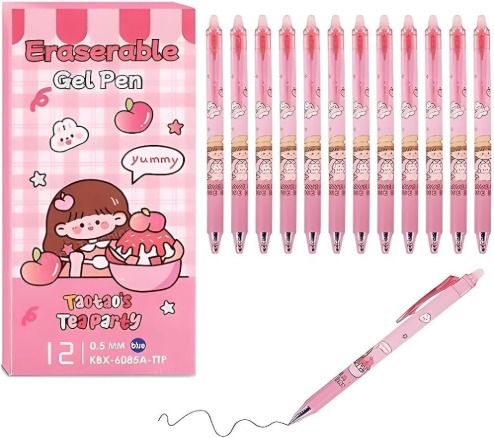 Retractable Erasable Gel Pens 0.5mm Pack of 12|Quick-Dry Ink,School & Office Use Gel Pen-image-24