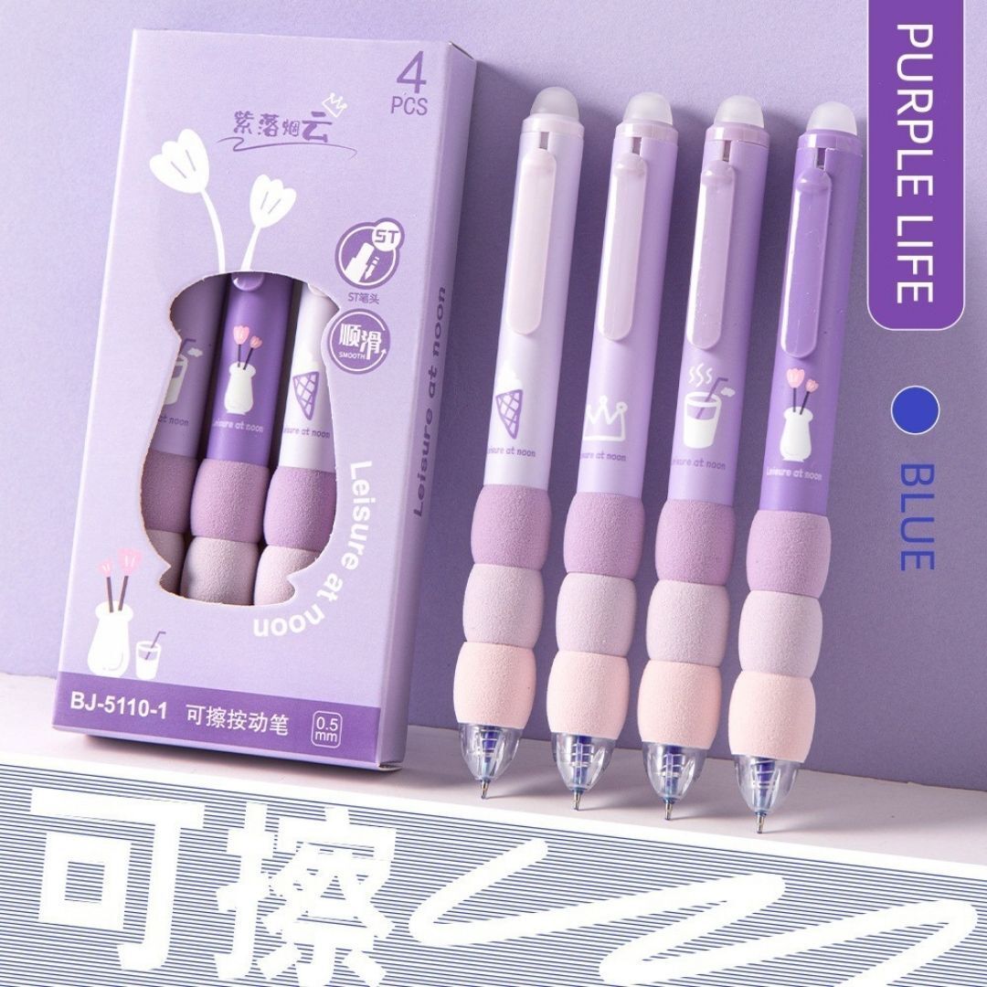 jp enterprise Erasable 0.5mm 4 Pcs Gel Kawaii Pens Comfortable Soft Grip for Smooth Writing Pen Gift Set-picture-1