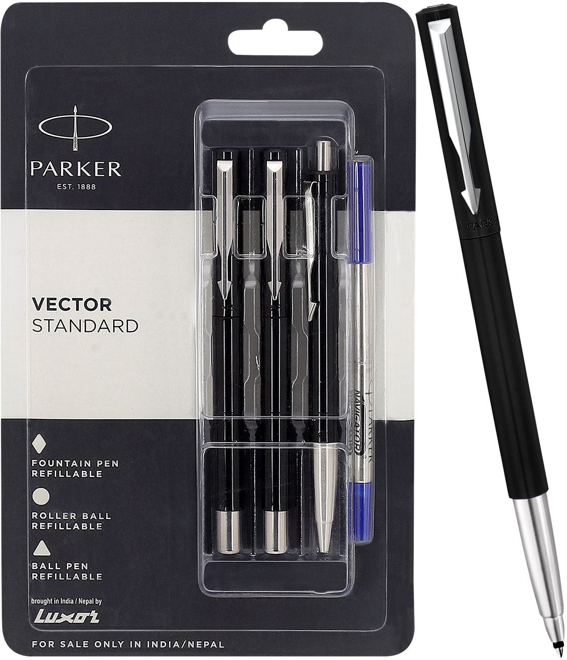 parker Vector Standard Triple Black Body Color (Fountain Pen+Roller Ball Pen+Ball Pen) Pen Gift Set-picture-28