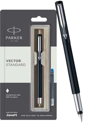 parker Vector Standard Stainless Steel, Chrome Trim With Ink Cartridge Fountain Pen-picture-25