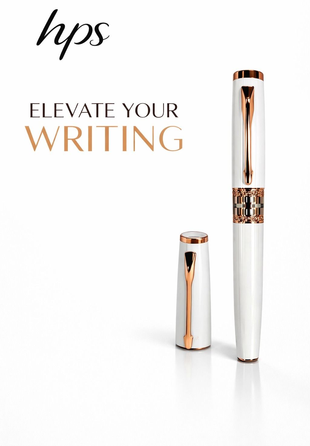 premium white glossy body cap type roller ball pen | rose gold imperial band Roller Ball Pen-image-49
