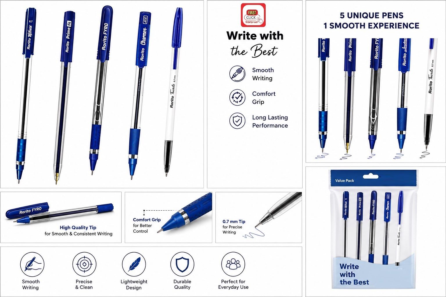 Pack 25 Ball Pens 5x BMAX, 5x Prime Fit, 5x FYRO, 5x Charmer Ace, 5x Trurite Ball Pen-image-36
