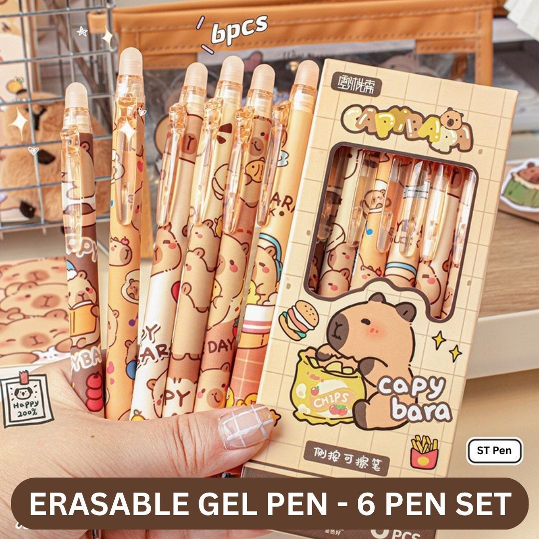 dhiya Capybara Erasable Gel Pen Set | 0.5 mm Fine Tip | Cute Cartoon Design | Blue Ink Gel Pen-picture-47