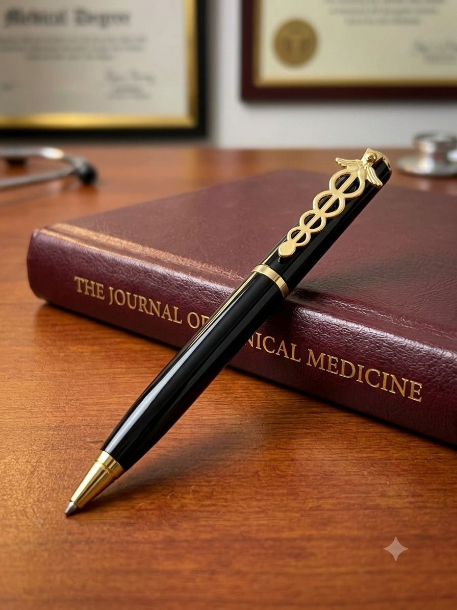 kp2 Luxury Doctor Pen with Caduceus Emblem – Black & Gold Metal Body Signature Pen Ball Pen-picture-12