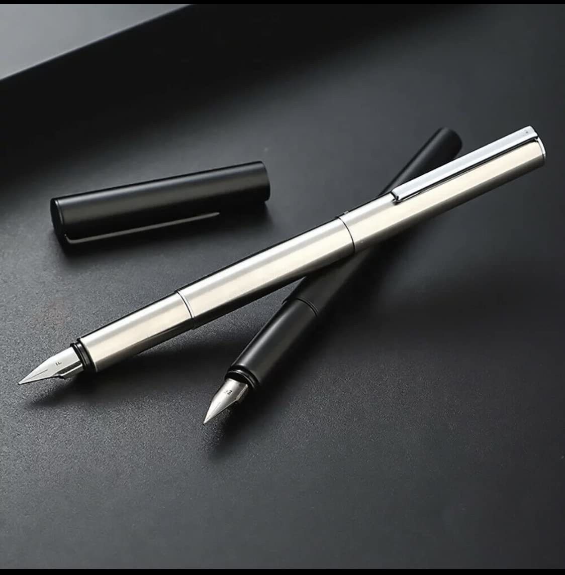 levin 35 Matte Black Fountain Pen & 35 Steel Fountain Pen with Converter (pack of 2) Fountain Pen-picture-11