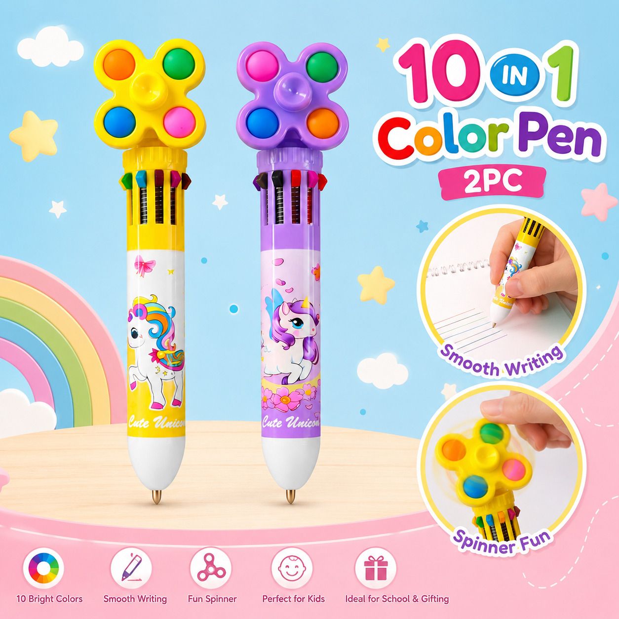 marmoris ecom 10 in 1 Multicolor Spinner Pen | Retractable Multi Ink Ball Pen for Students Ball Pen-picture-25