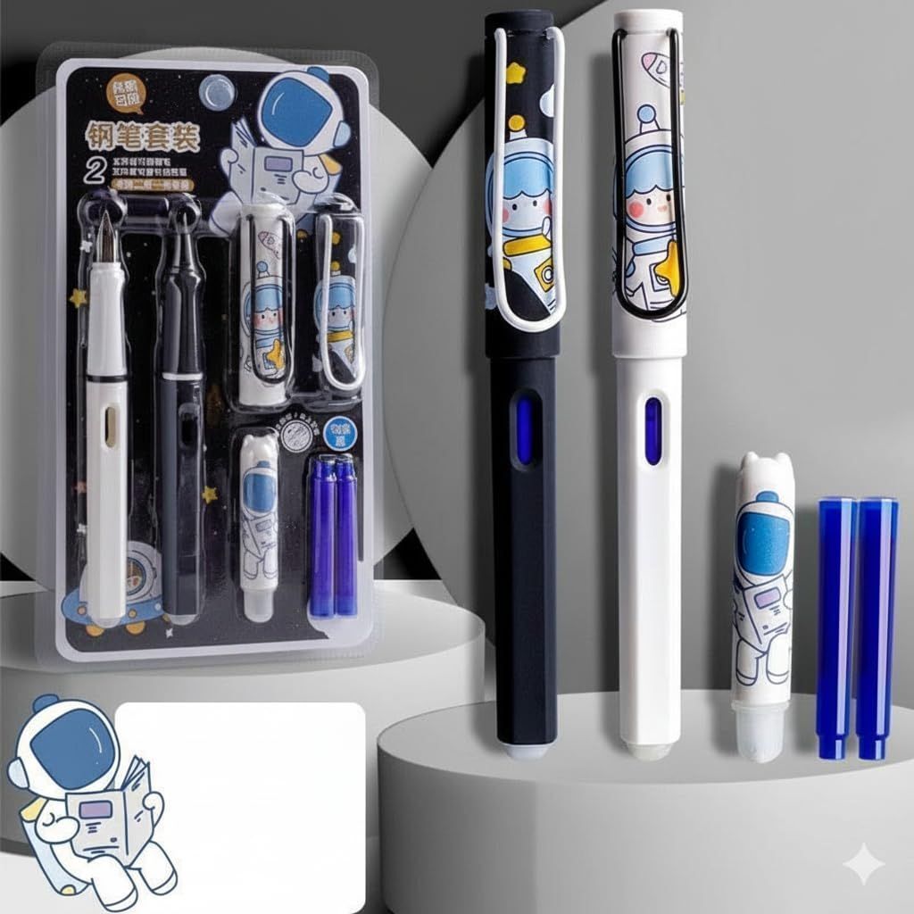 Smooth Writing Astronaut Cartoon Erasable Fountain Pen Set for Kids | Gift Item Fountain Pen-image-21