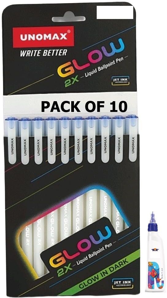 unomax Glow 2X Liquid Ball Point Pen | Matt Finish Glow in Dark Body | FREE GLUE Ball Pen-picture-10