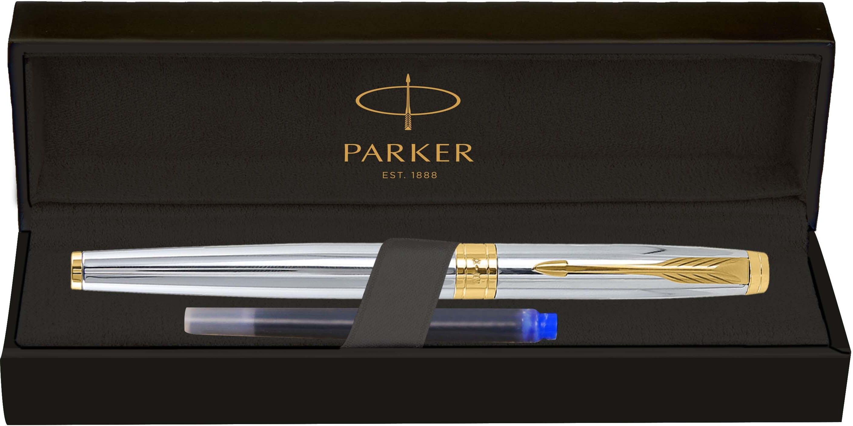 Aster Shiny Chrome, Gold Trim , Medium Nib+ Fountain Pen Fountain Pen-image-49