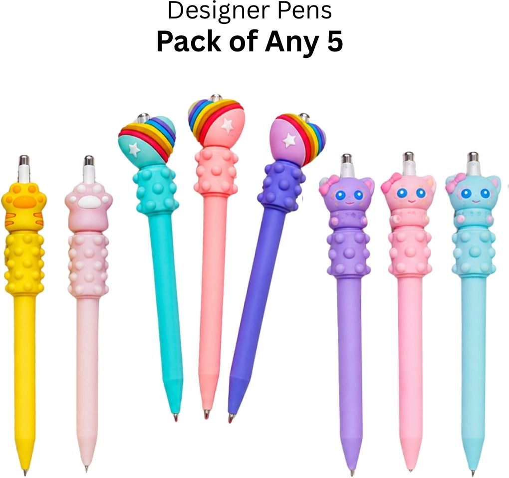 Kids Retractable Designer (5 pens) Assorted Multicolor Cartoon Gel Pen-image-24