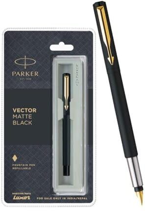 Vector Matte Black, Gold Trim With Gold Finish Nib Fountain Pen-image-29