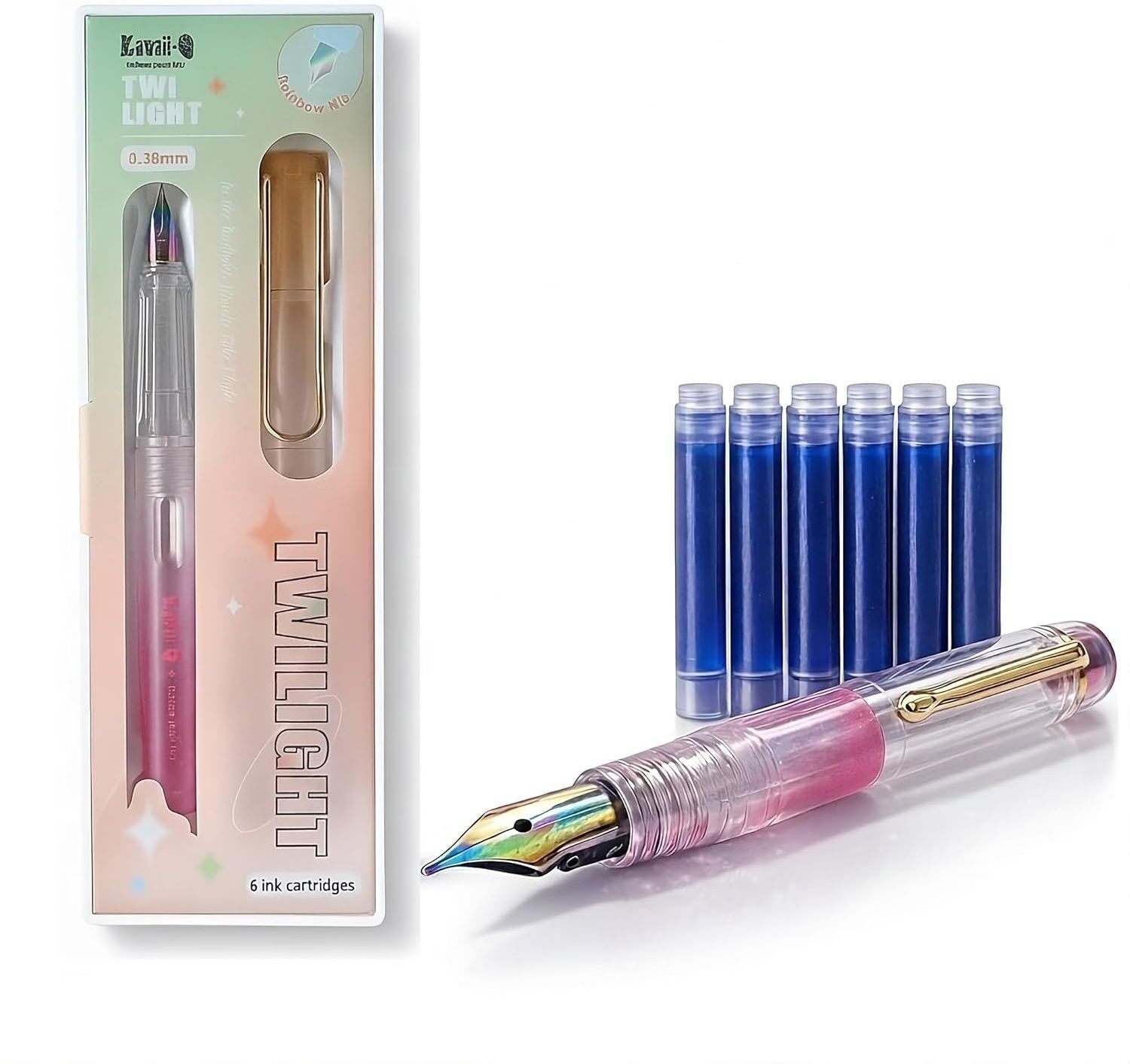 Fountain Pen 0.38mm Rainbow Nib | Transparent Pastel Body with Glitter Finish Fountain Pen-image-41
