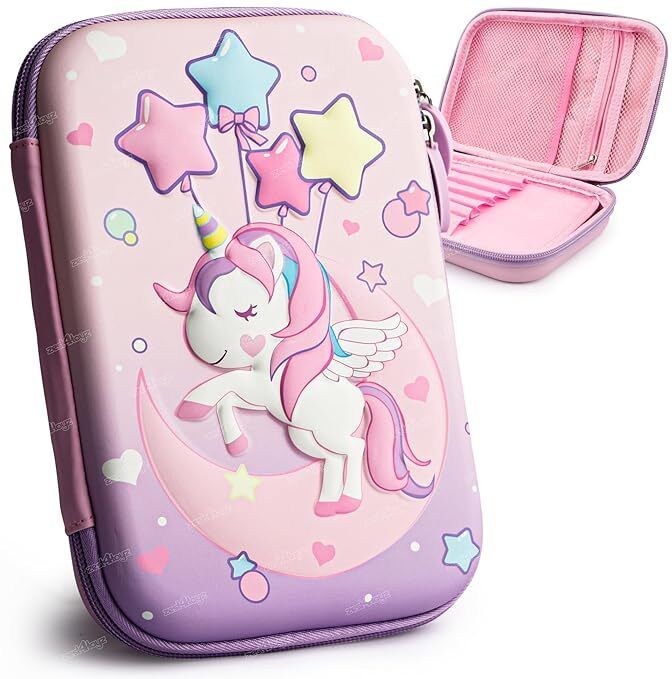 Unicorn Pencil Pouch for Girls - Aesthetic Stationery Case Students Art EVA Pencil Box-image-6