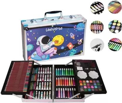 Theme 145Color Suitcase with File Folder Stationery Set for Kids Christmas Gift set for Girls, Color Suitcase with Handle & Professional Color Kit set -s Art Plastic Pencil Box-image-49