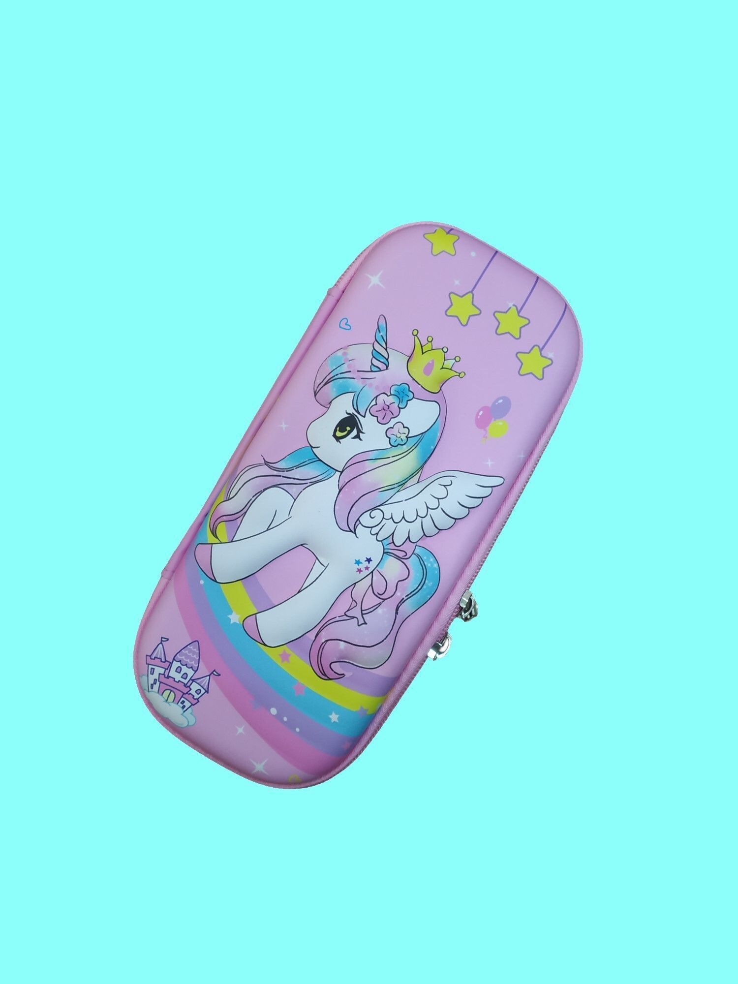 Girls Unicorn Character With Yellow Crown And Yellow Star 3D Print Pouch For Kids Art EVA Pencil Box-image-34
