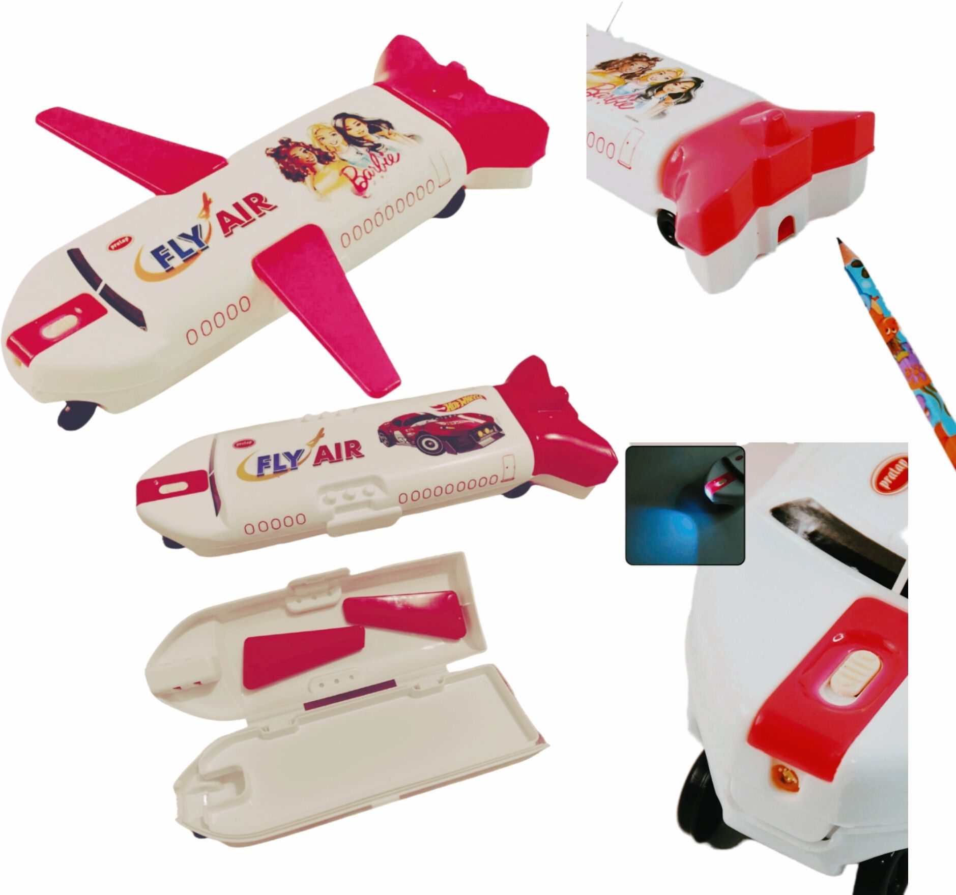 pratap Multi functional Aeroplane Compass box and Aeroplane Toy Dual compartments for stationary items Comes with LED light Inbuilt sharpener Art Plastic Pencil Box-picture-0