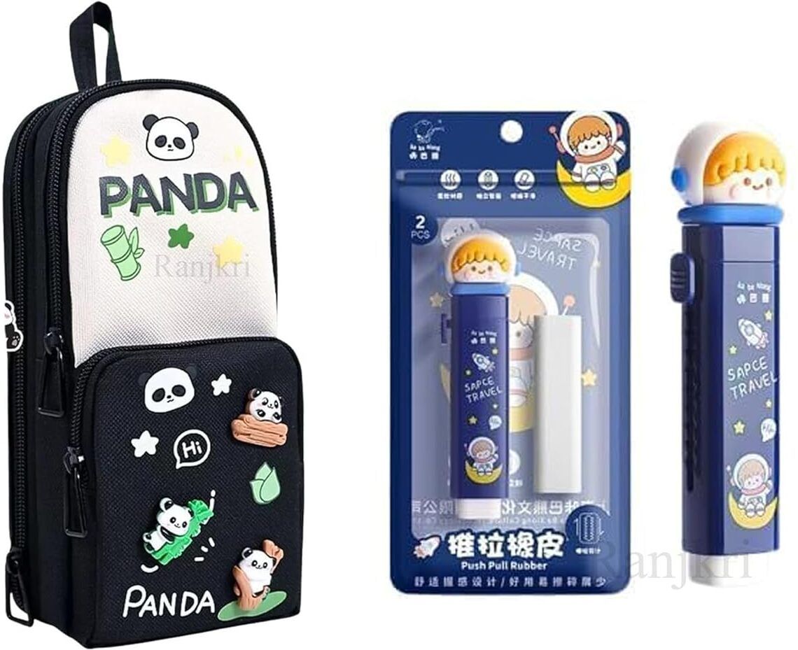 Cute Sweet Pencil Pouch with Push Pull Eraser Set for Girls Kawaii Pencil Case Pouch with Zipper & Push Pull Eraser with Refills Art Polyester Pencil Box-image-49