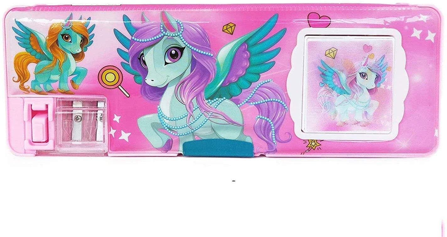 neel unicorn pencil geometry calci Geo box Dual Sharpener With Calculator Double sided Stationary Box for Girls & Boys Pencil Box (Random collation-1Pcs) Art Plastic Pencil Box-picture-17