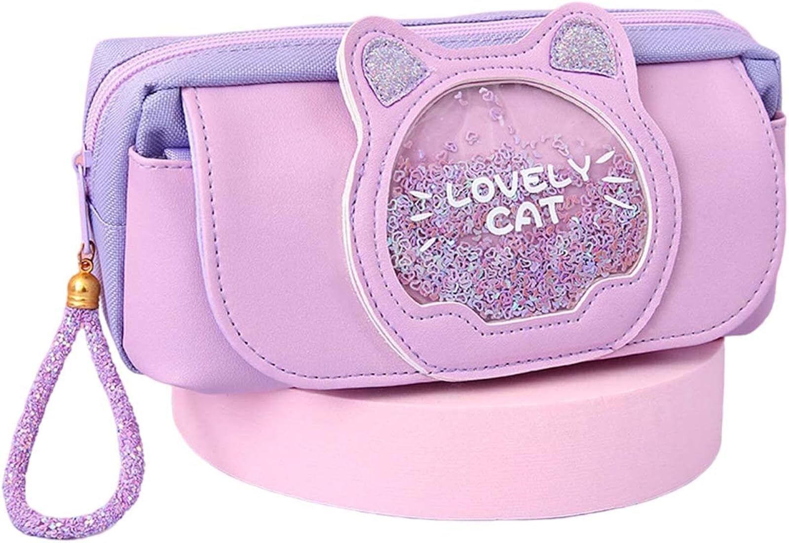 Lovely Cat Stylish Premium Stationary Pouch With 3 Pocket Art Canvas Pencil Box-image-8