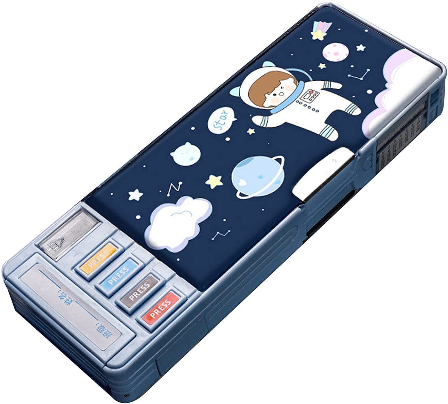 Press Button, Multifuntional Magnetic Pencil Box for Kids, Pop Up Pencil Box Space Theme Art Plastic Pencil Box-image-7