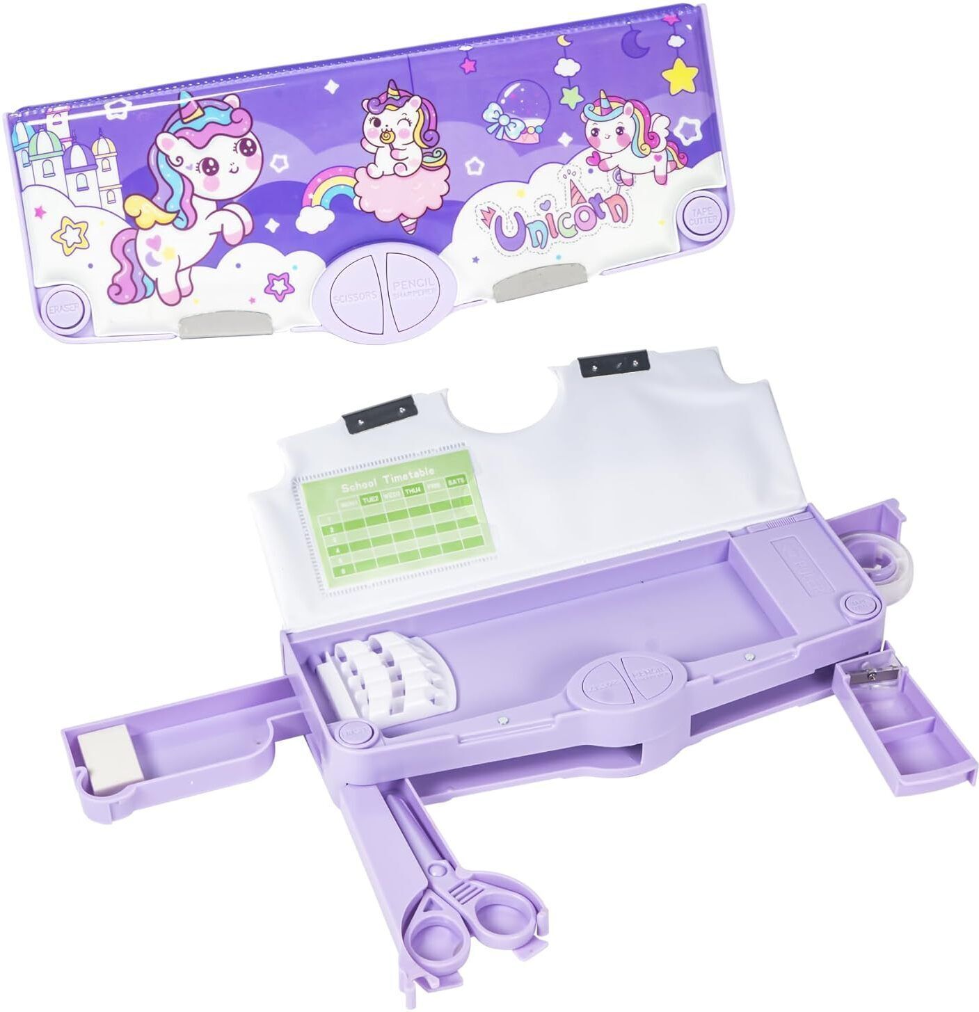 Magnetic Kuromi Cartoon Stationery Box with Accessories Geometry Compass Box Unicorn Art Plastic Pencil Box-image-44