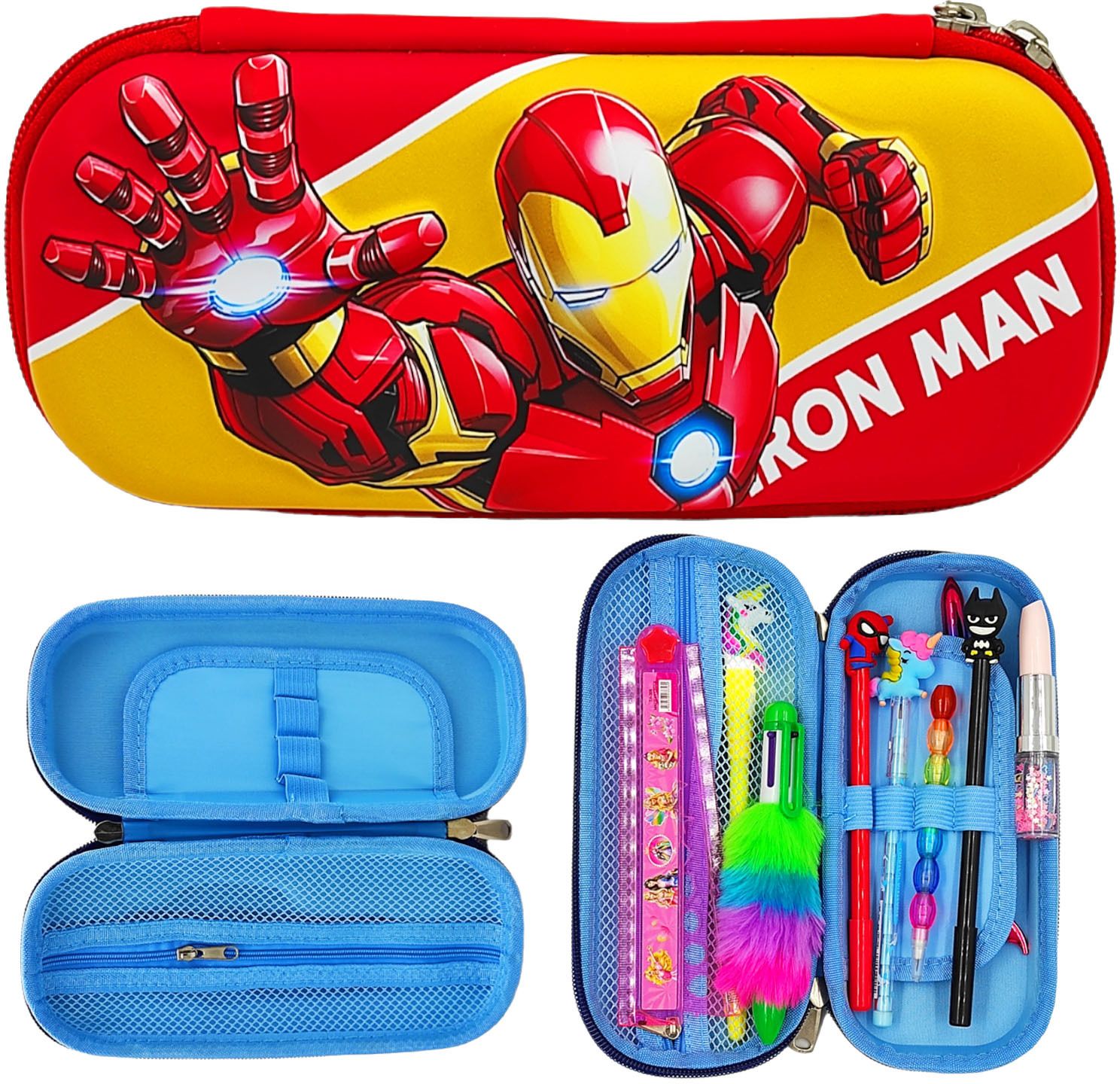 poksi 3D Ironman Design Embossed EVA Cover Pencil Case with Compartments, Pencil Pouch for Kids, School Supply Organizer for Students, Stationery Box Art EVA Pencil Box-picture-40