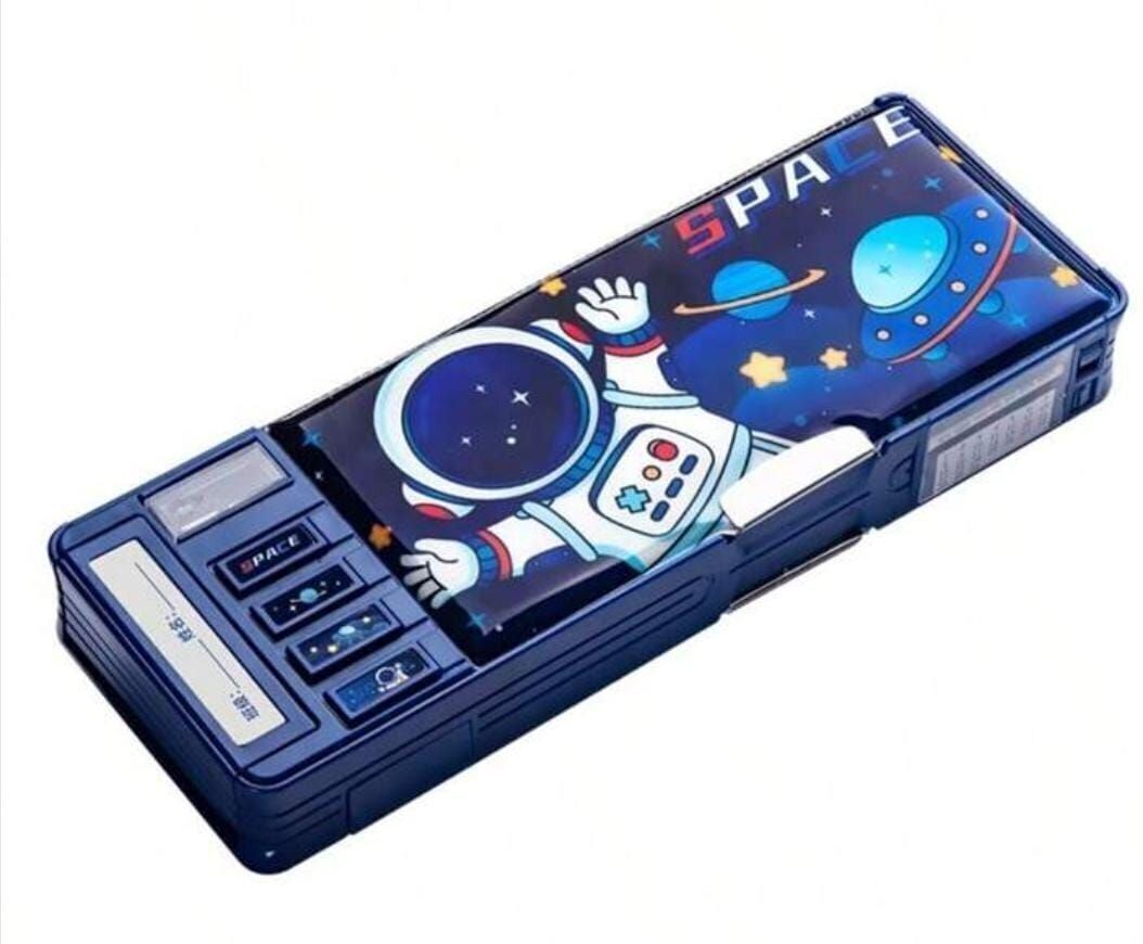 Double Sided Space Theme Pencil Box School Stationery compass case for kids Printed Art Plastic Pencil Box-image-22