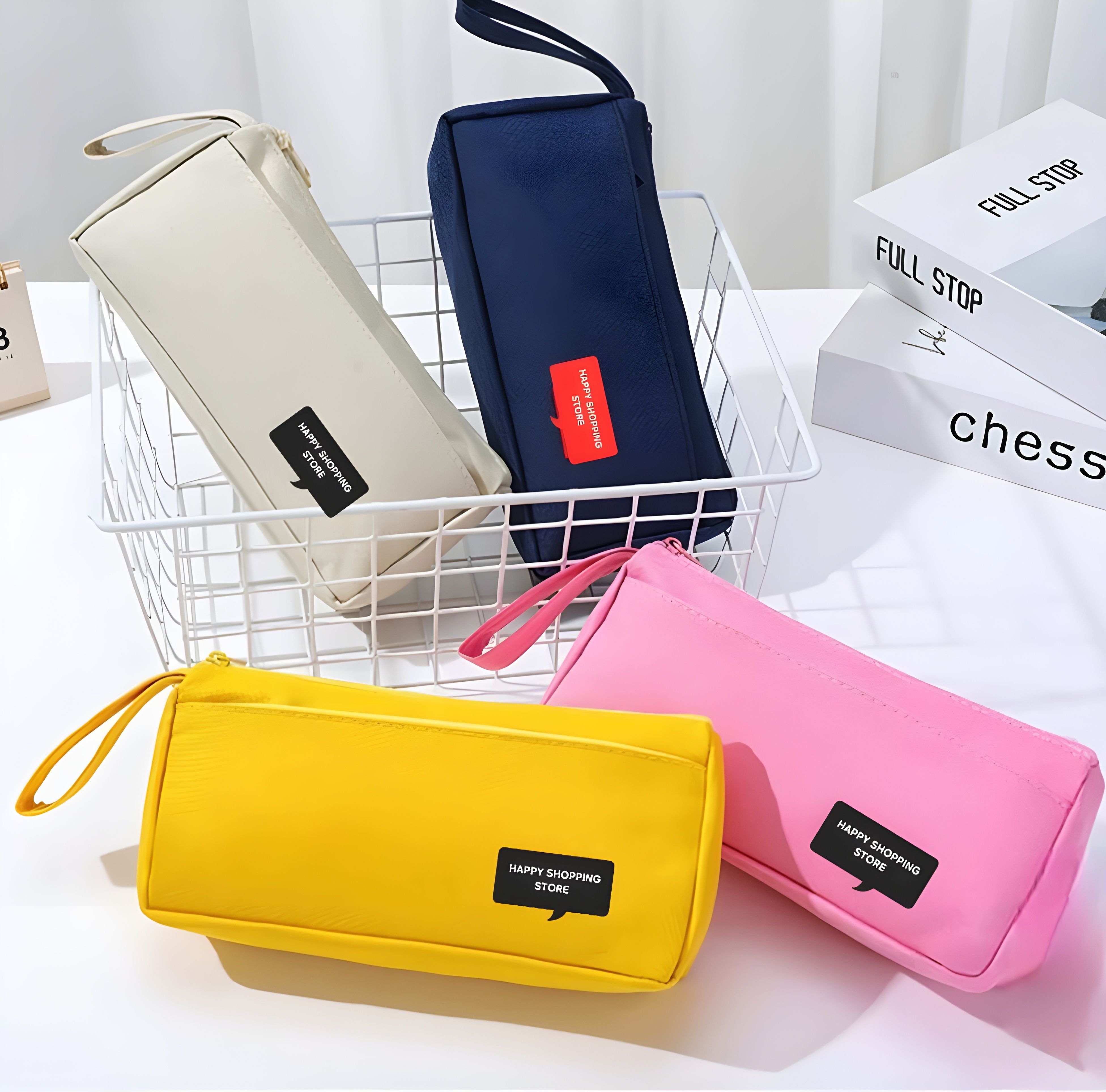 Multi-Color Zipper Pencil Pouch – Stylish Large Capacity Stationery Organizer with Handle Art Artificial Leather Pencil Boxes-image-42