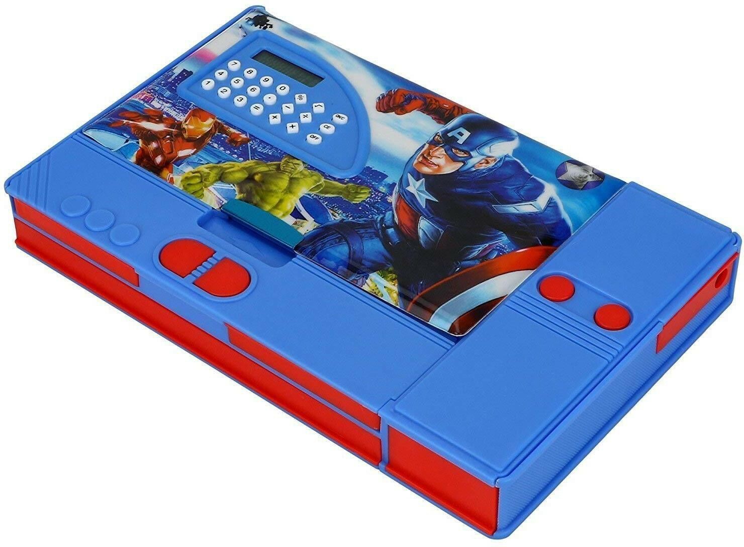 Avengers Jumbo Calculator Magnetic Pencil Box Avengers, 6 Hidden Pockets, 25cmX15cmX3cm Size Art Plastic Pencil Box