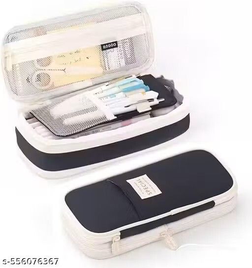 Large Capacity Multi-Compartment Pencil Case with Zipper PLAIN Art Polyester Pencil Box-image-35