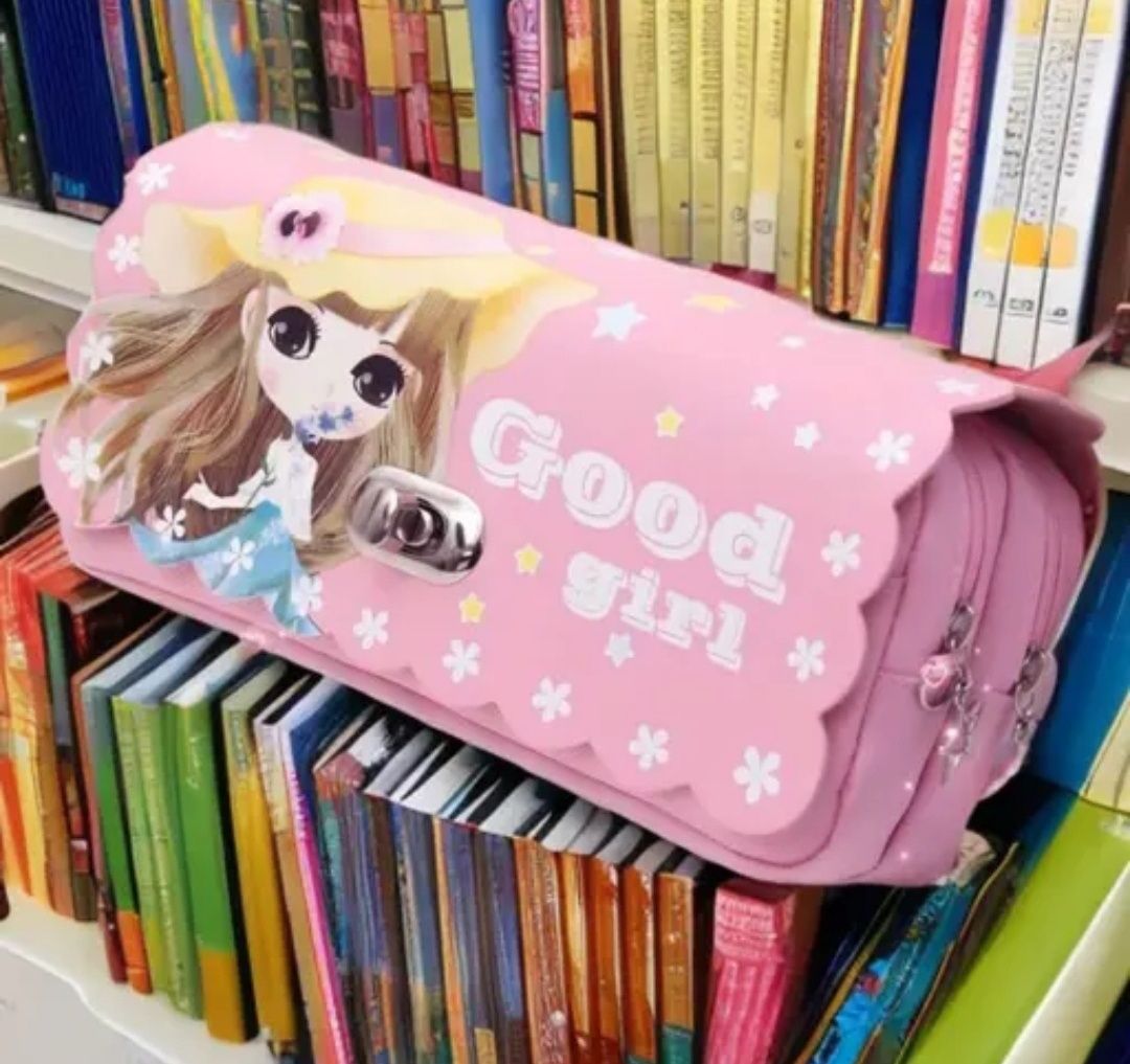 Good girl pink pencil case for school kids for organizing stationeries Printed Art Artificial Leather Pencil Box-image-39